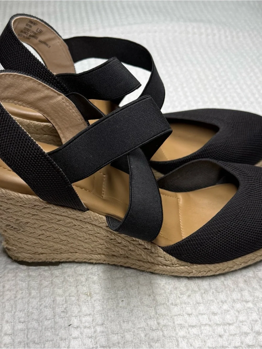 Kelly & Katie Black Espadrille Wedge Sandals with Crisscross Straps